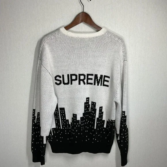 SUPREME - New York Skyline Stitch Knit Sweater White & Black FW20 sz L - Picture 2 of 8